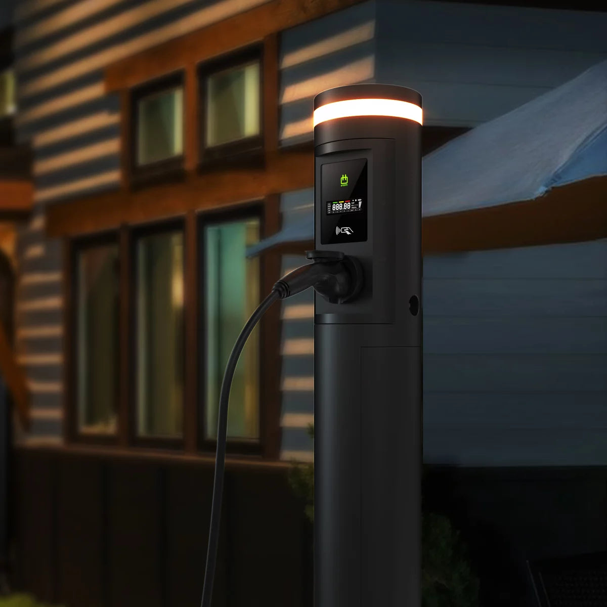 EcoPillar EV Charger 2X7KW,2X11KW,2X22KW, Dual Socket, Intergrated Garden light , Ideal for Public or Private use